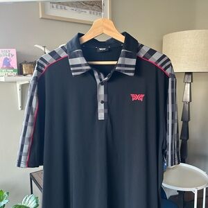 PXG Men's Polo Shirt with Black and Checkered Gray